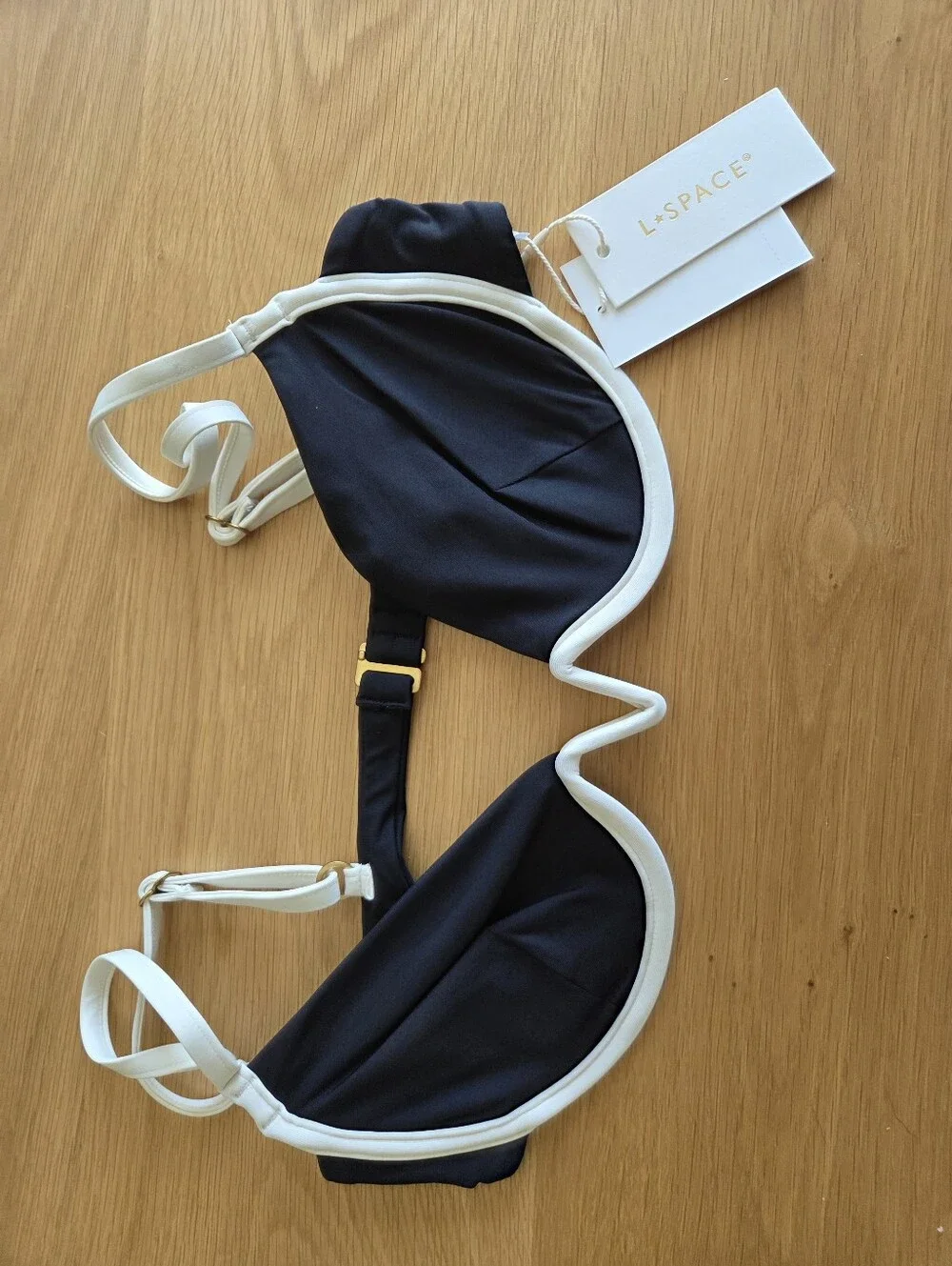 NWT L*Space Nico Bikini Top Size Large Black Classic Swimwear